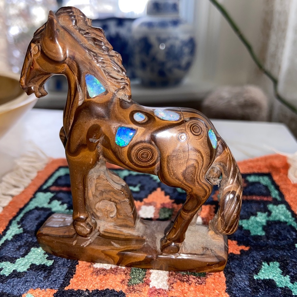 Spectacular Australian Queensland Boulder Opal Carved Pony Horse Sculpture